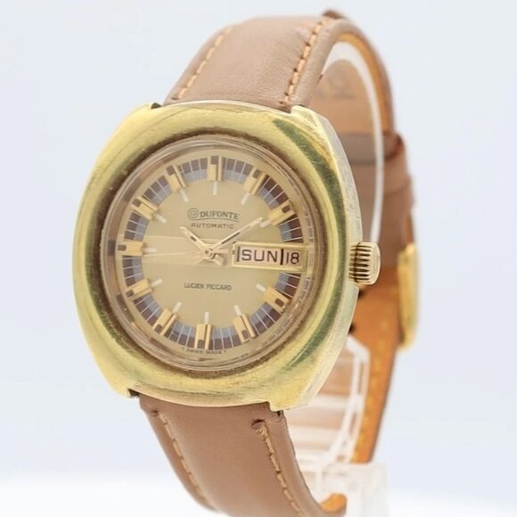 Vintage Lucien Piccard Dufonte Men's Automatic Wristwatch 908 Swiss Gold Tone